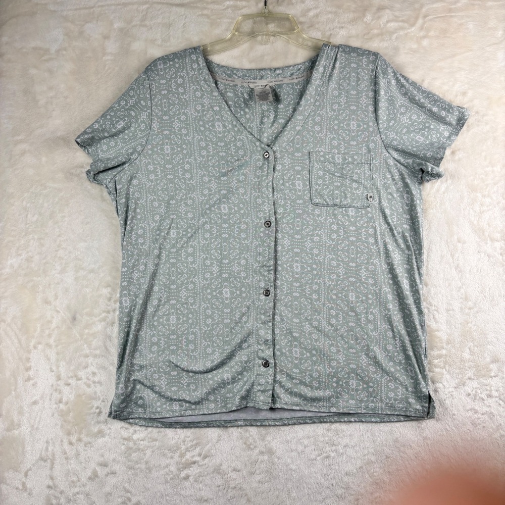 Lucky Brand 3 Pc Pajama Set Womens L Gray‎ White Floral Print Top Shorts Pants